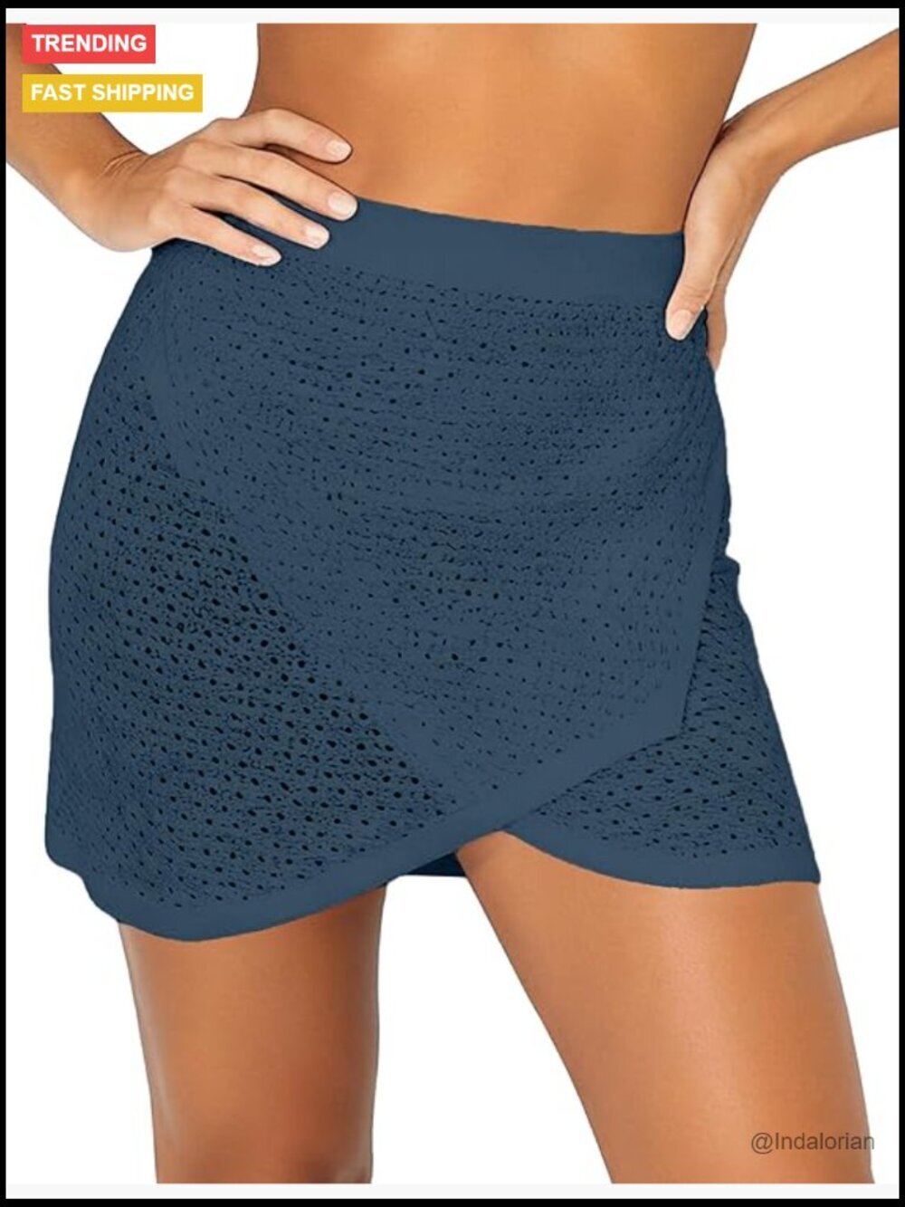 Crochet Knit Mini Skirt Back Tie Beach Cover Up Swimwear Coverup